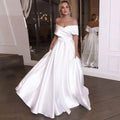 13243# Elegant Short Sleeve Open Back BOHO Strapless Beach Soft Satin A-Line Sweep Train Pleat Wedding Dress Bride Gown