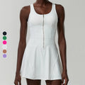 Women's Breathable Quick-Dry Spandex/Nylon Tennis & Badminton Dress with Zipper-Style for Fitness Running