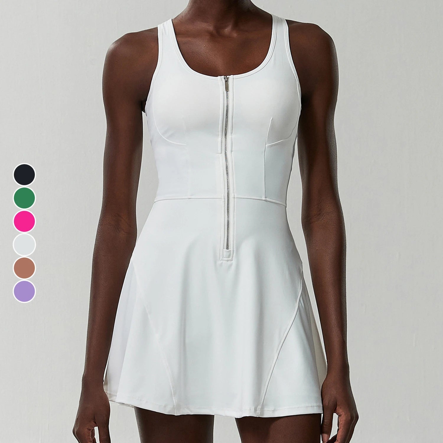 Women's Breathable Quick-Dry Spandex/Nylon Tennis & Badminton Dress with Zipper-Style for Fitness Running