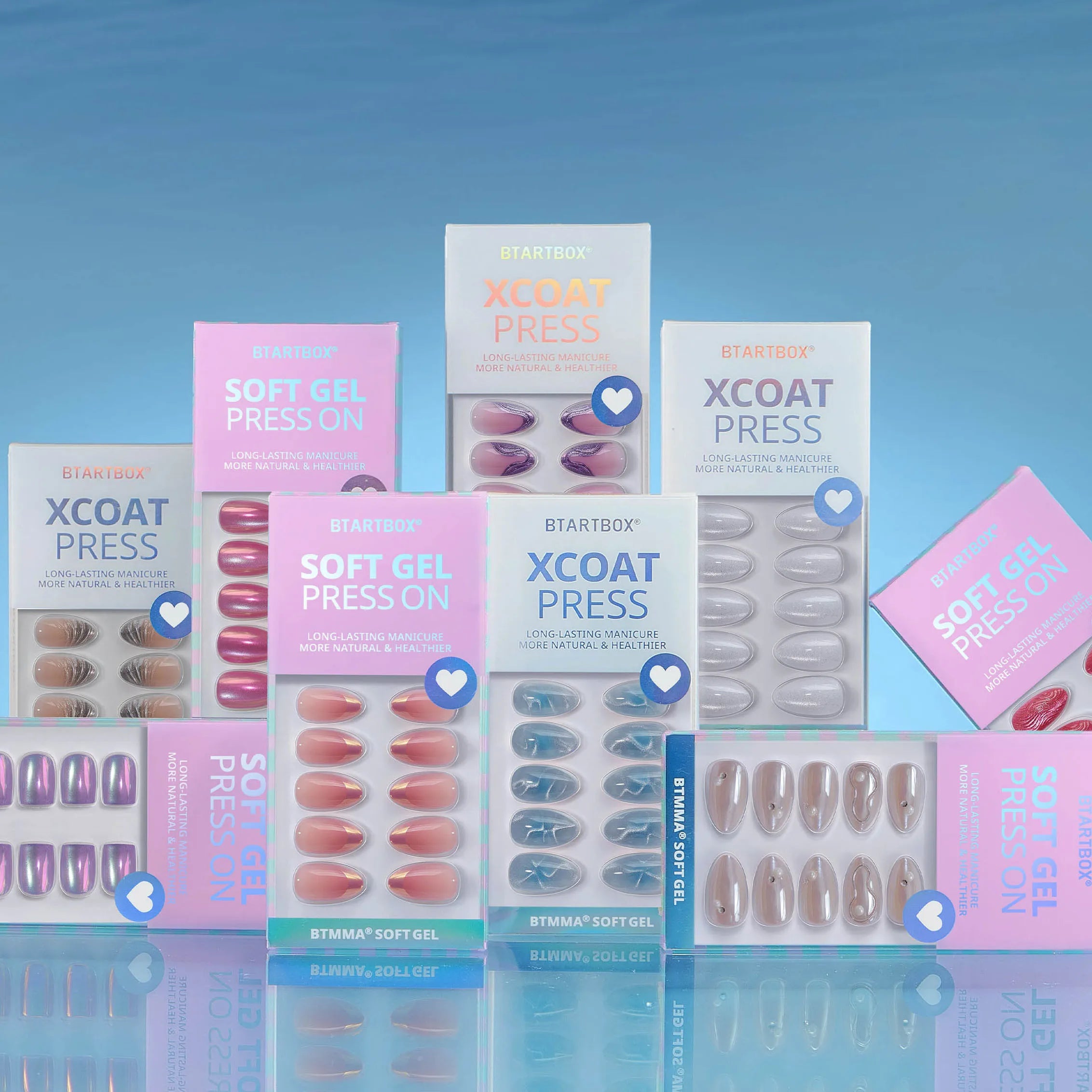 BTArtbox XCOAT Soft Gel Press on Nails Wholesale Short Almond 3D French Tip Chrome Artificial Fingernails False Fake Nails Tips