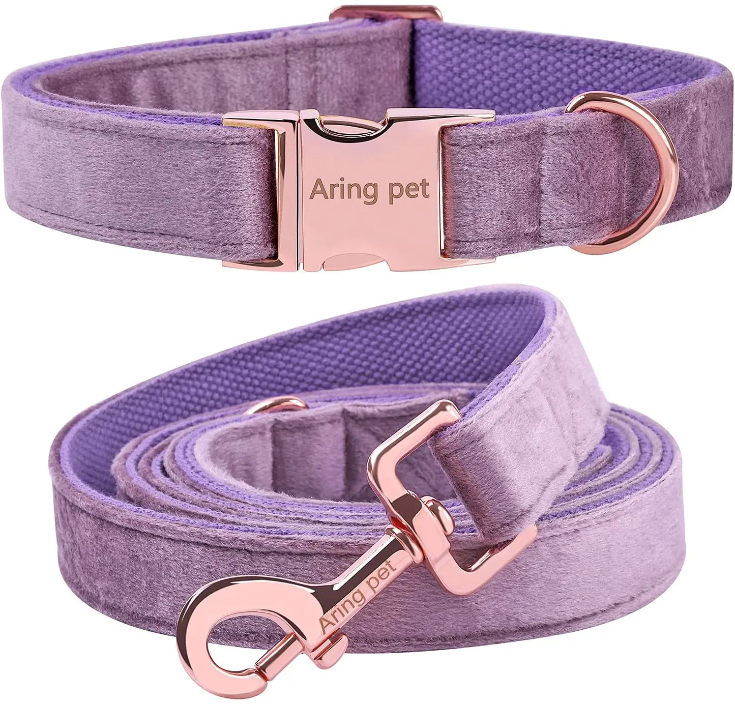 OEM Luxury Fashion Rose Gold Metal Buckle Adjustable Velvet Dog Collar Leash Free Sample Padded Nylon Animal Pattern Ribbon