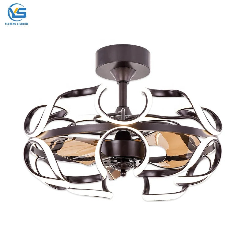 D002 110 220v Remote Control LED Decorative Ceiling Fan with 36-42 Inch Bladeless DC Motor Designer Tricolor Modern Home Lamp MegaBDM