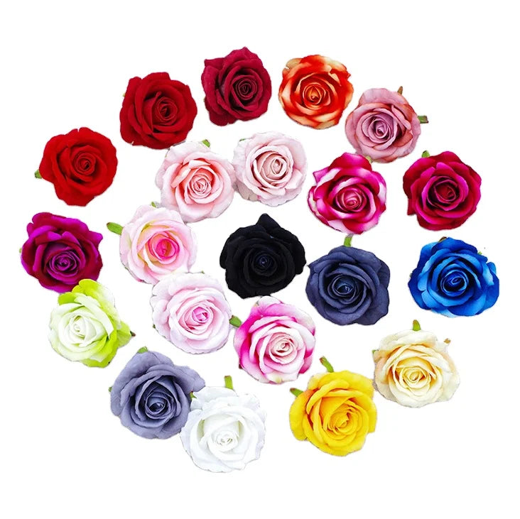 F516 High Quality 10CM Multicolor Floral Wall Backdrop Decorations Artificial Silk Velvet Rose Flower Head for Weddings Parties