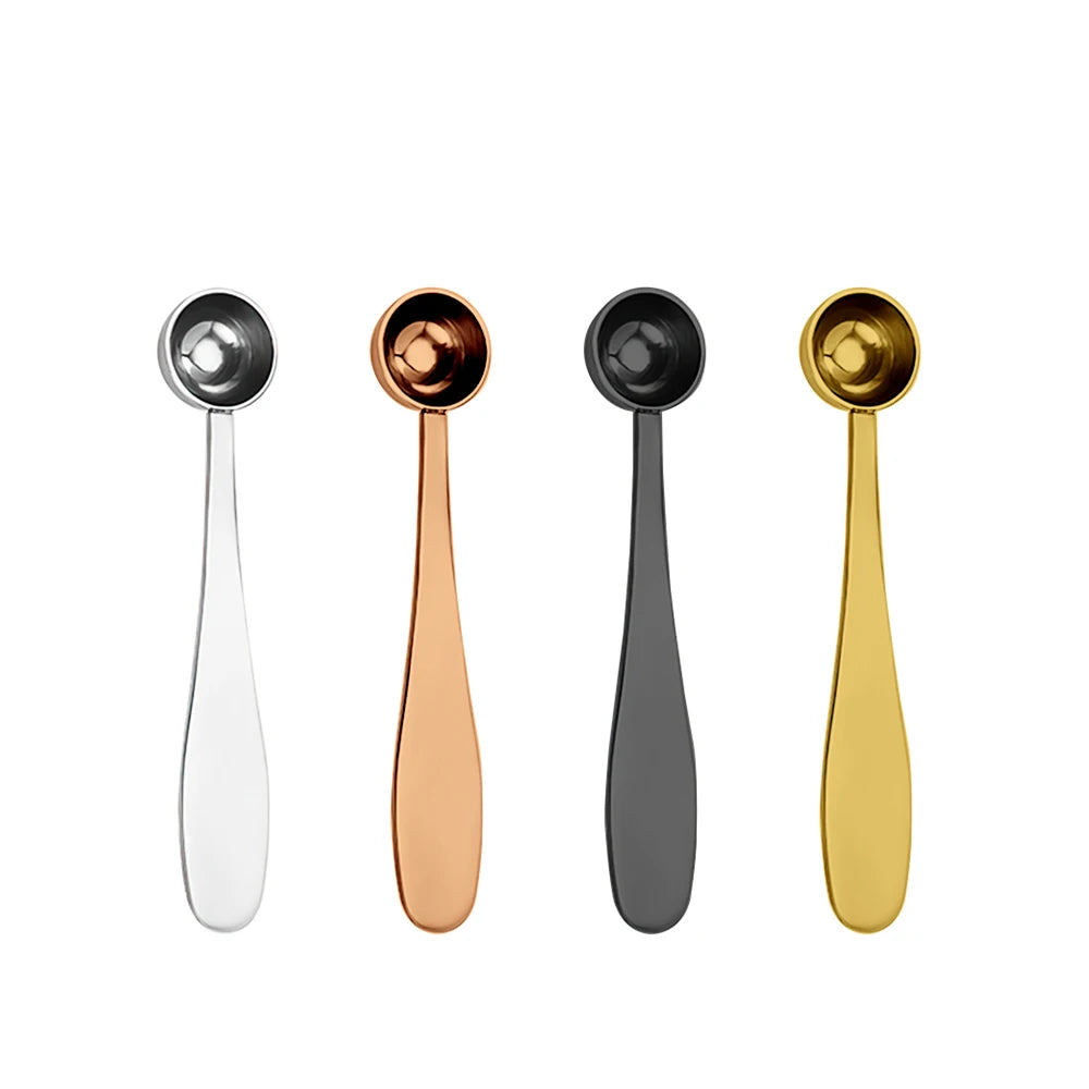Clip 2 in 1 Stainless Steel Coffee Measuring Scoops With Sealing Bag Clip Tea Scoop Spoon