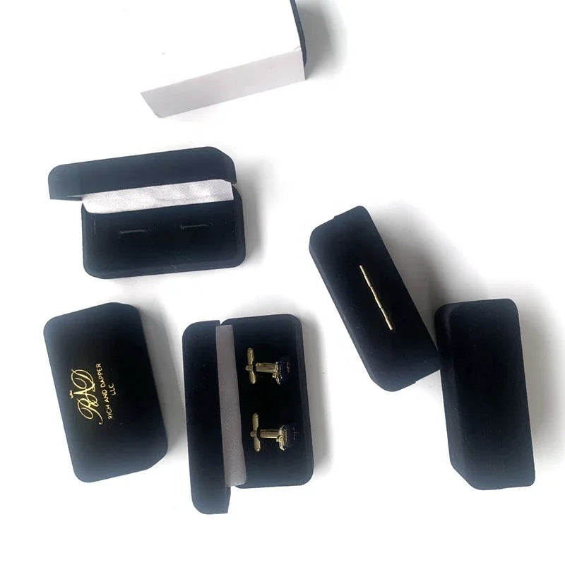 Wholesale Mens Customized Logo Cufflink Holder Black Red Blue Velvet Cuff Link Storage Display Case Box