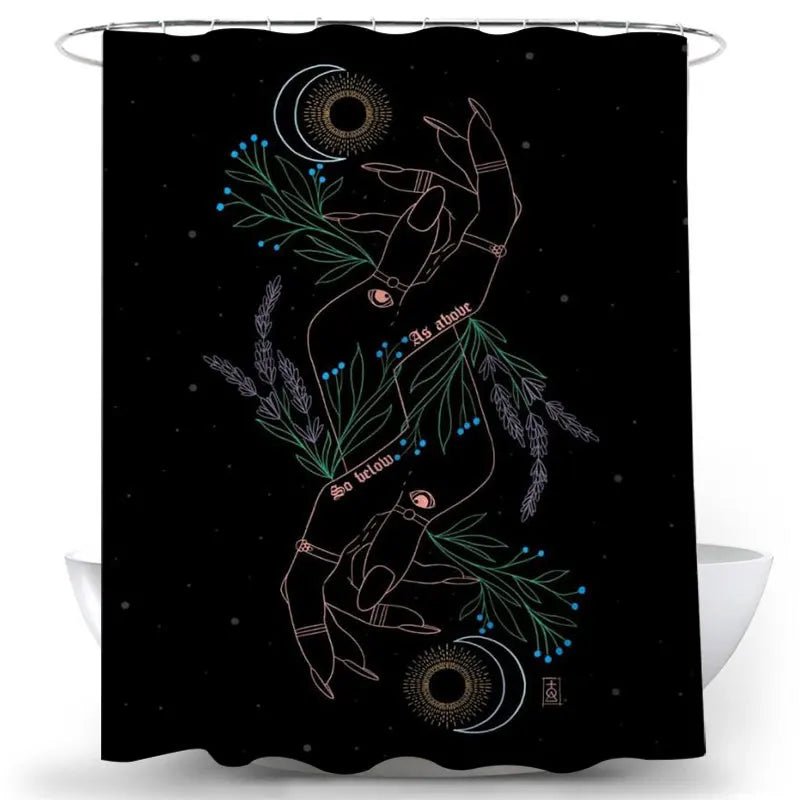 Nordic Style Polyester HD Pattern Hand Moon Flower Waterproof Shower Curtain for Bathroom