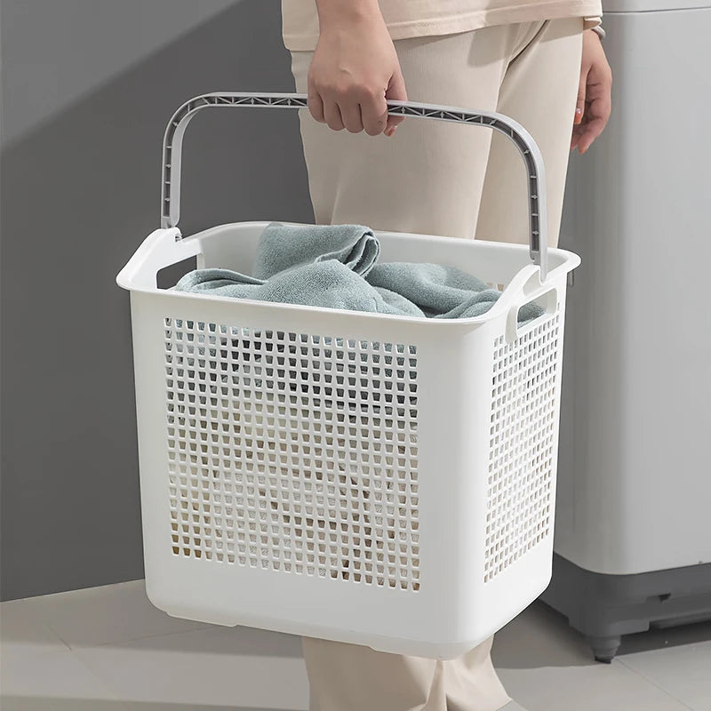 Europe 2025 New Style Large Plastic Laundry Storage Basket with Handles White Gray Toy Clothes/Clothing Simple Cheap Wholesale