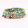 New Unique Design Natural Stone 18K Gold CZ Charm Beads Elastic Bracelet Women JBS12362