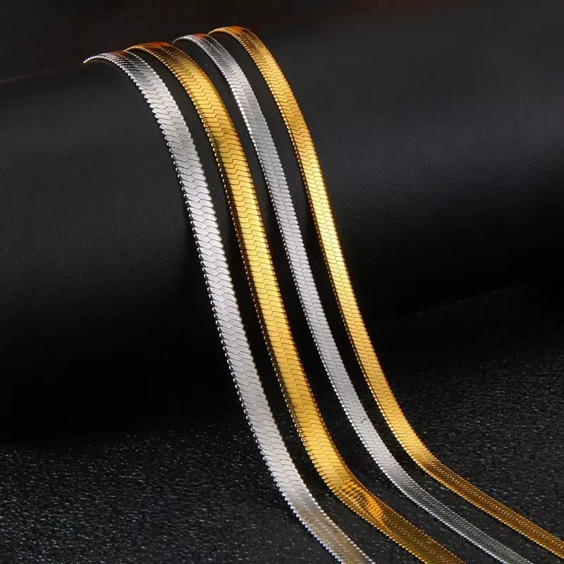 Hot Sell Herringbone Snake Chain 18K PVD Gold Plated Stainless Steel 2mm 3mm Cuban Rope Chain Necklace