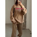 Wholesale Customized Fall Women Clothing Custom logo 100% Cotton Female Clothes 2 Piece Crewneck Sweatshirt and Sweatpants Set