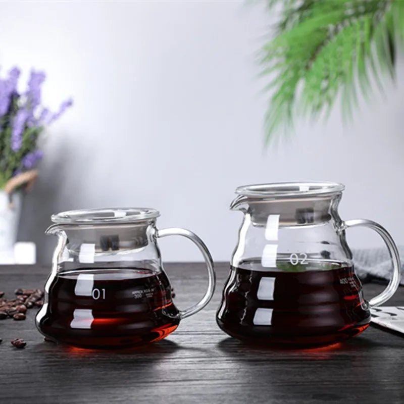 New Arrival 360ml 600ml 800ml Transparent Glass Clear Coffee Server Tea Coffee Pot for Cafes