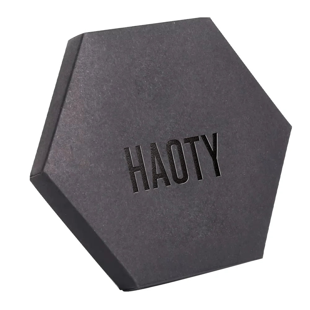 High Quality Customized Luxury Hexagon Rigid Gift Box with Kraft Paper Black Embossing & Spot UV Logo Recyclable