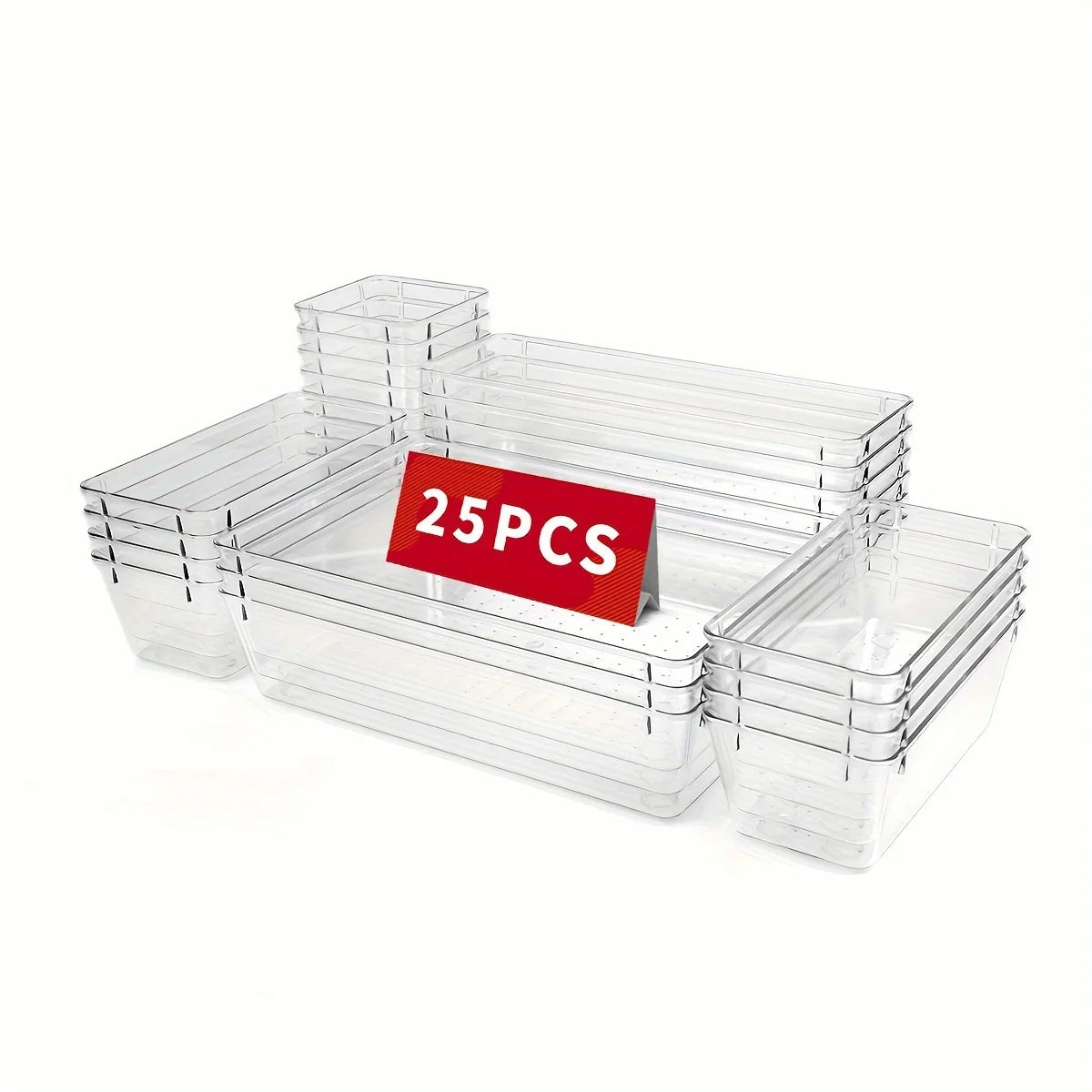 7/16/25pcs Clear Drawer Organizers Set Multifunctional Plastic Storage Box Storage Bins for Makeup/Jewelries/Bedroom/Office MegaBDM