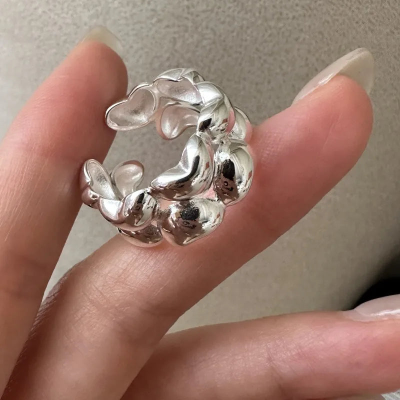 925 Sterling Silver Simple Women Double-Layer Heart Shape Rings Summer Jewelry