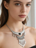 Bohemian Silver Necklace Inlay Irregular Moon Geometry Necklace Acrylic Gem Tassel Necklace Women Jewelry