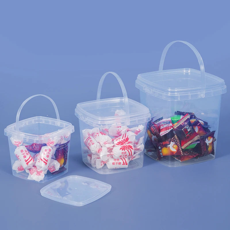 Wholesale 280ml 500ml 1L 2L Square Packaging Bucket Custom Printed Party Candy Popcorn Cookie Milk Plastic Ice Bucket with Lid