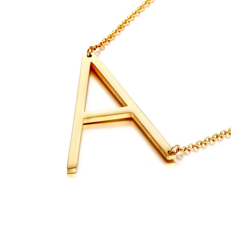 Newest Design 18K Gold Plated Stainless Steel English Alphabet A-Z 26 Initial Letters Cute Big Pendant Necklace for Anniversary