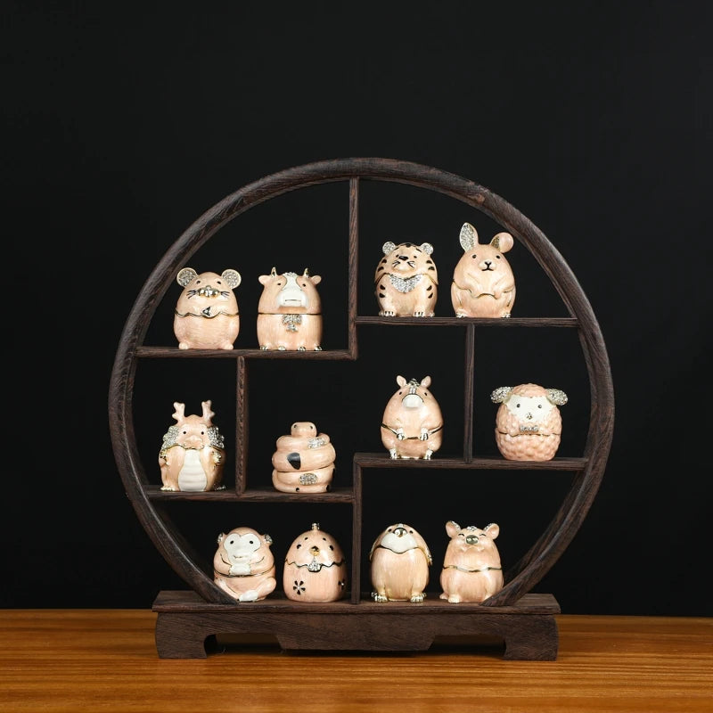 SHINNYGIFTS Antique Imitation 3D Twelve Chinese Zodiac Trinket Box Plated Enamel Metal Small Jewelry Gift Box for Birthday Gifts