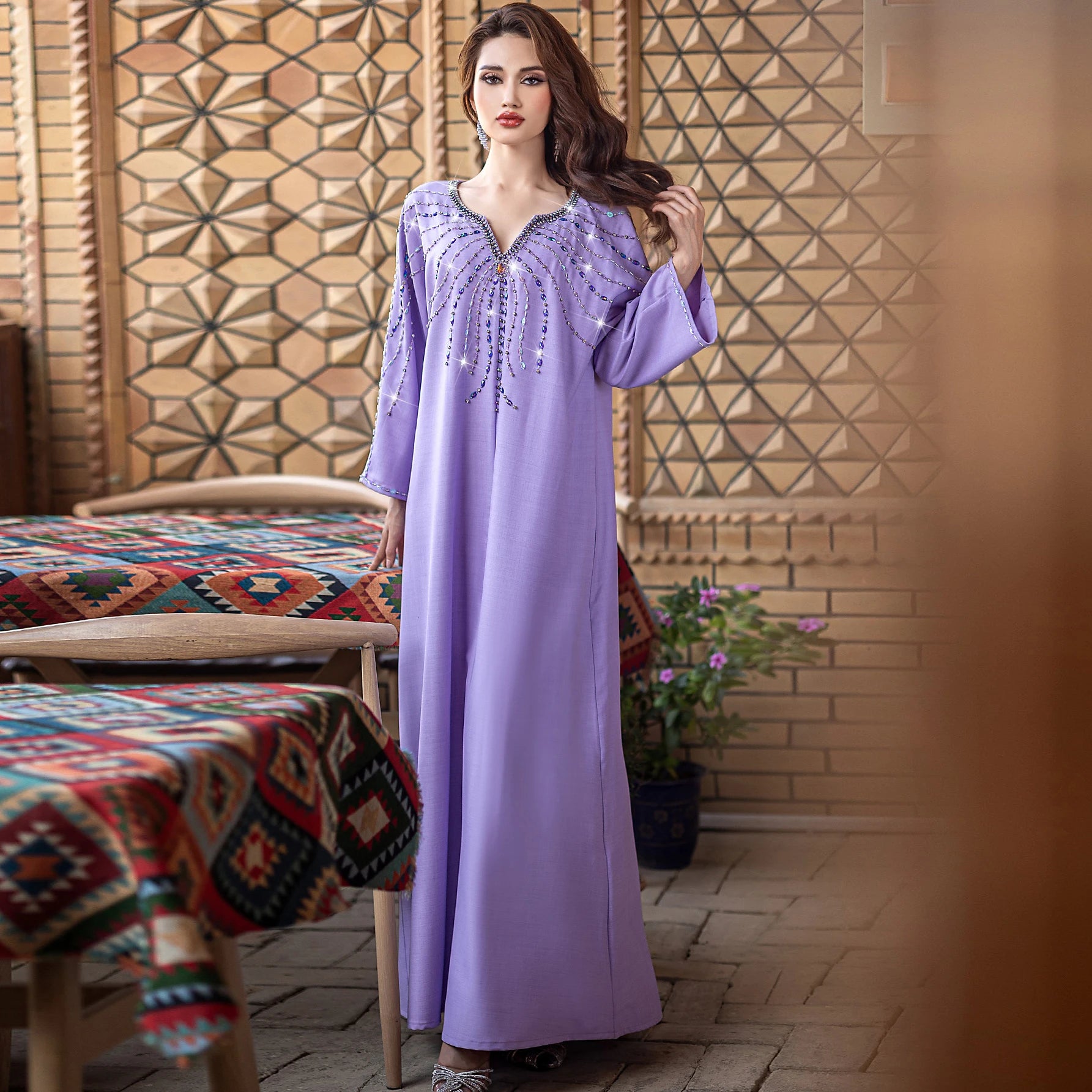 BA5149 Ramadan Abaya Turkey Hooded Dress Handwork Diamonds Sfifa Ribbon Braid Ethnic Arabic Jellaba Dubai Saudi