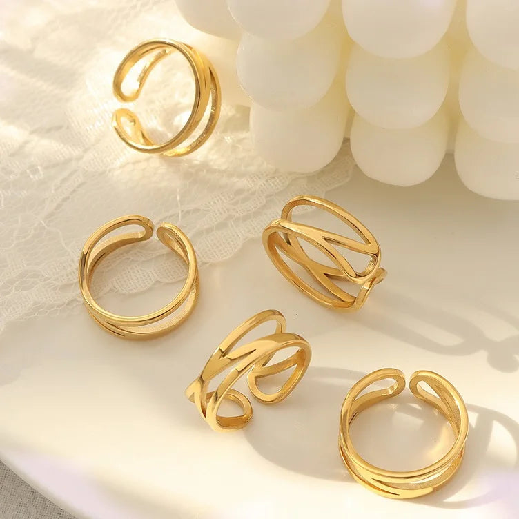 Women Not Adjustable Non Tarnish Trendy Jewelry Ring 18k Gold Ring Gold Plated Stainless Steel Rings