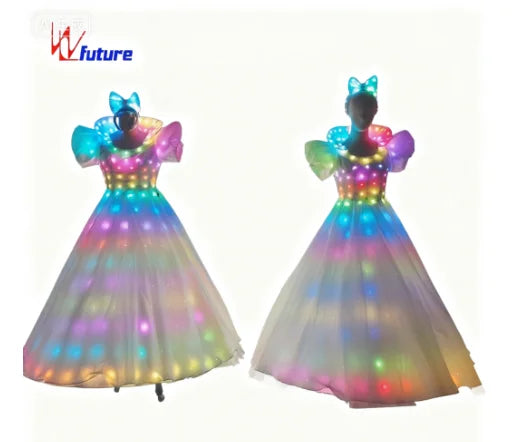 Light LED Princess Dress Butterfly Hot Bow Tiara Christmas Event Wedding Dress Light up Skirt Future Magic Color Color Fashion