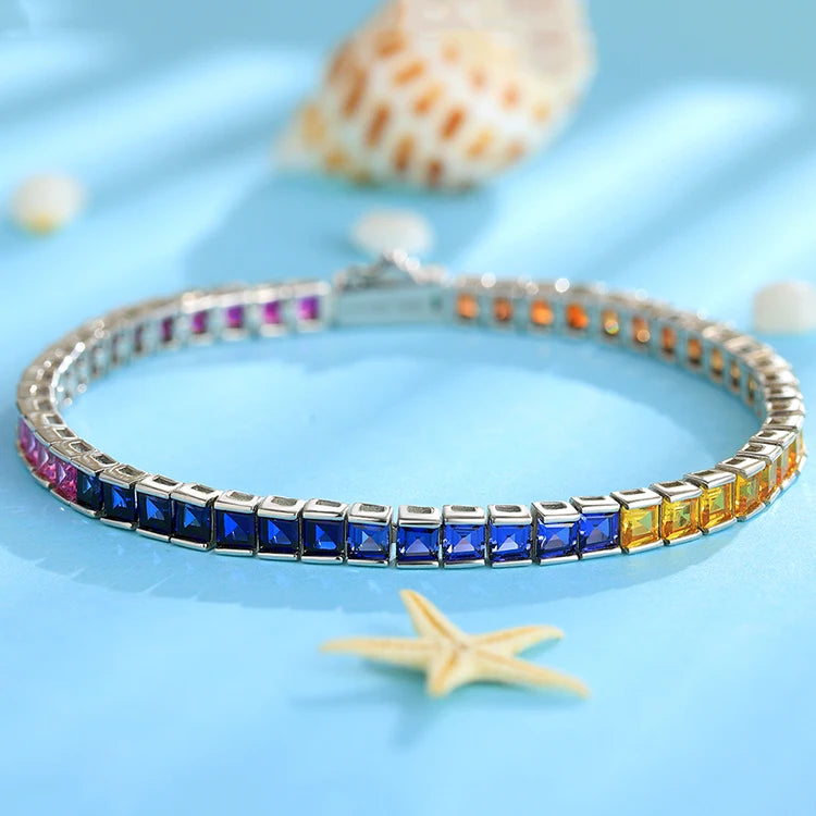 Wholesale New Coming Real 925 Sterling Silver Charm Rainbow Tennis Bracelet for Women