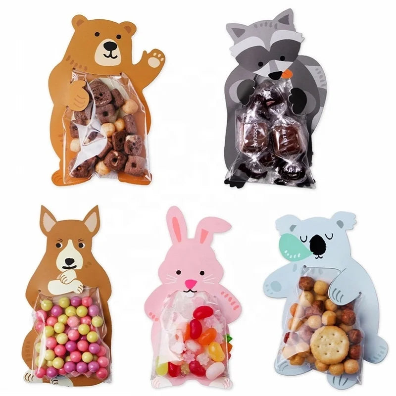 10 Pcs/Pack Cartoons Animal Easter Rabbit Bunny Decoration Greeting Card Sweet Candy Sugar Bag Cookie Gifts Packaging Bags