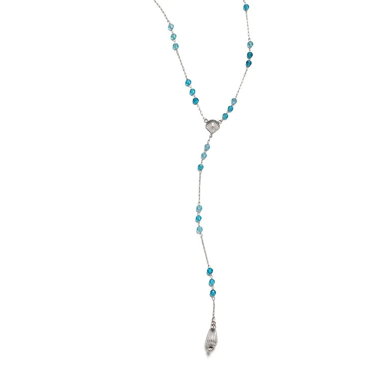 Wholesale Stainless Steel Blue Crystal Ink Chain Shell Pendant Long Tassel Necklaces Women