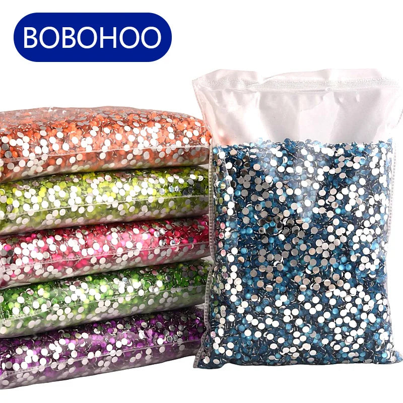 BOBOHOO Rhinestones Wholesale Best Selling 2mm-6mm Non Hotfix Sliver Bottom Resin Flatback Rhinestones for Garment
