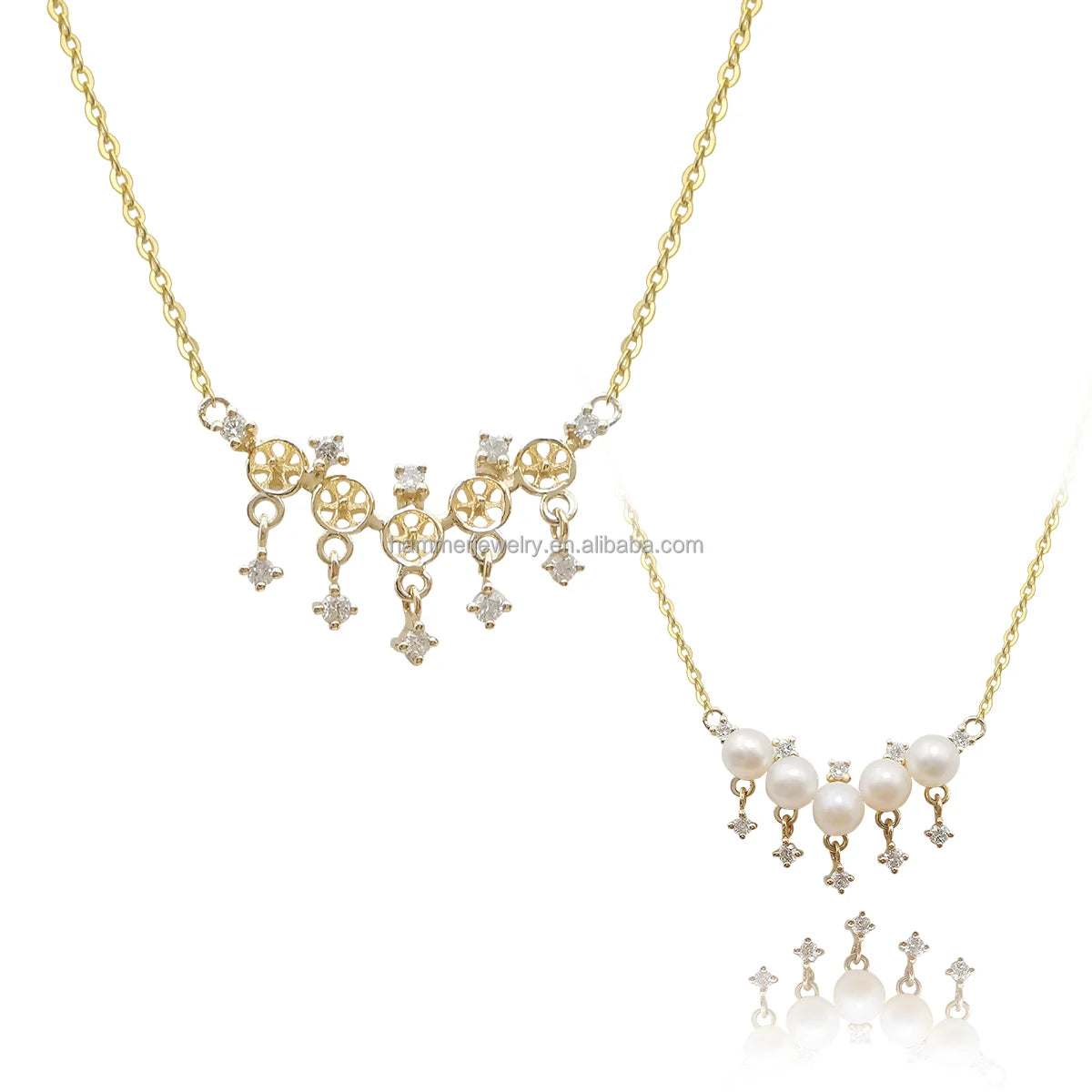 Professional Custom 14K Gold Pearl Semi Mount Natural Diamond Necklace Jewelry Findings for Diy Jewelry