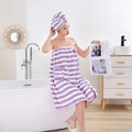 2024 Woven Coral Velvet Striped Bath Cover-Up Dress Set for Women with Quick-Dry Spa Towel Wrap