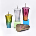 Custom Chlidrens Straw Tumblers Double Wall Coffee Cup Stainless Steel Tumbler With Lid & Straw