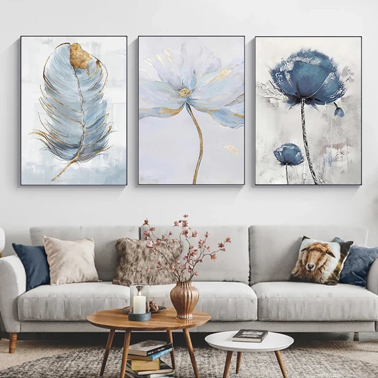 Hot Sale Best Scandinavian Gold Flower Poster Print Wall Art Rolled Canvas Painting for Living Room