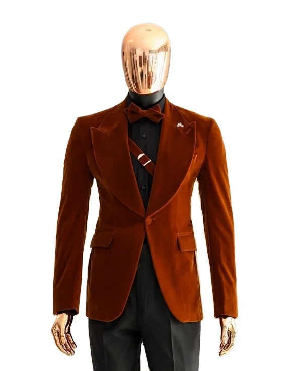 New Autumn Brown Velvet Suits Dress Coat Mens Blazer Jacket Pant 2 Pieces Set Casual Suit Jacket Men's Business Costume Homme