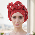 Wholesale Auto Gele Beanie Hat Space Cotton Multi-Layer Ethnic Dinner Hat for Adults Rhinestone Polyester for Outdoor Use