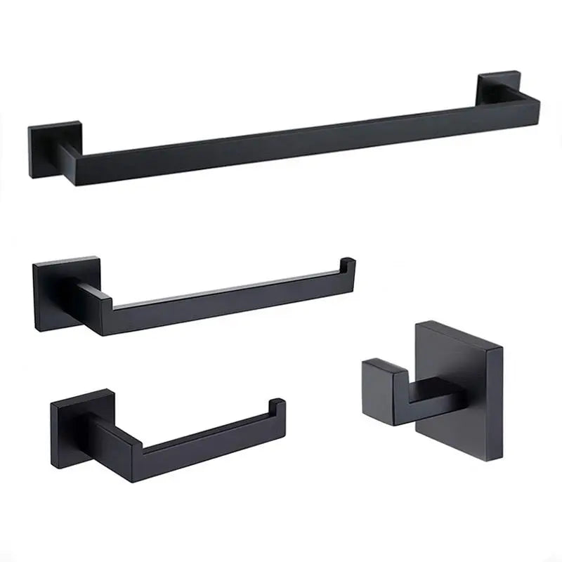 4-Piece Bath Towel Bar SetMatte Black Bathroom Hardware Set Adhesive Accessories Set