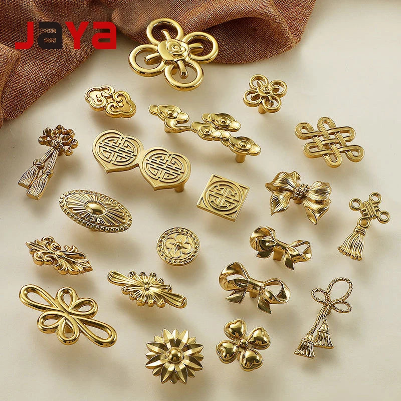 JAYA Modern Chinese Brass Furniture Door Handle Flower Shaped Bow for Wardrobe & Cabinet for Living Room