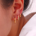 Waterproof Minimalist Hinged Snap on Clicker Plain Hugging Hoop Earrings Stainless Steel