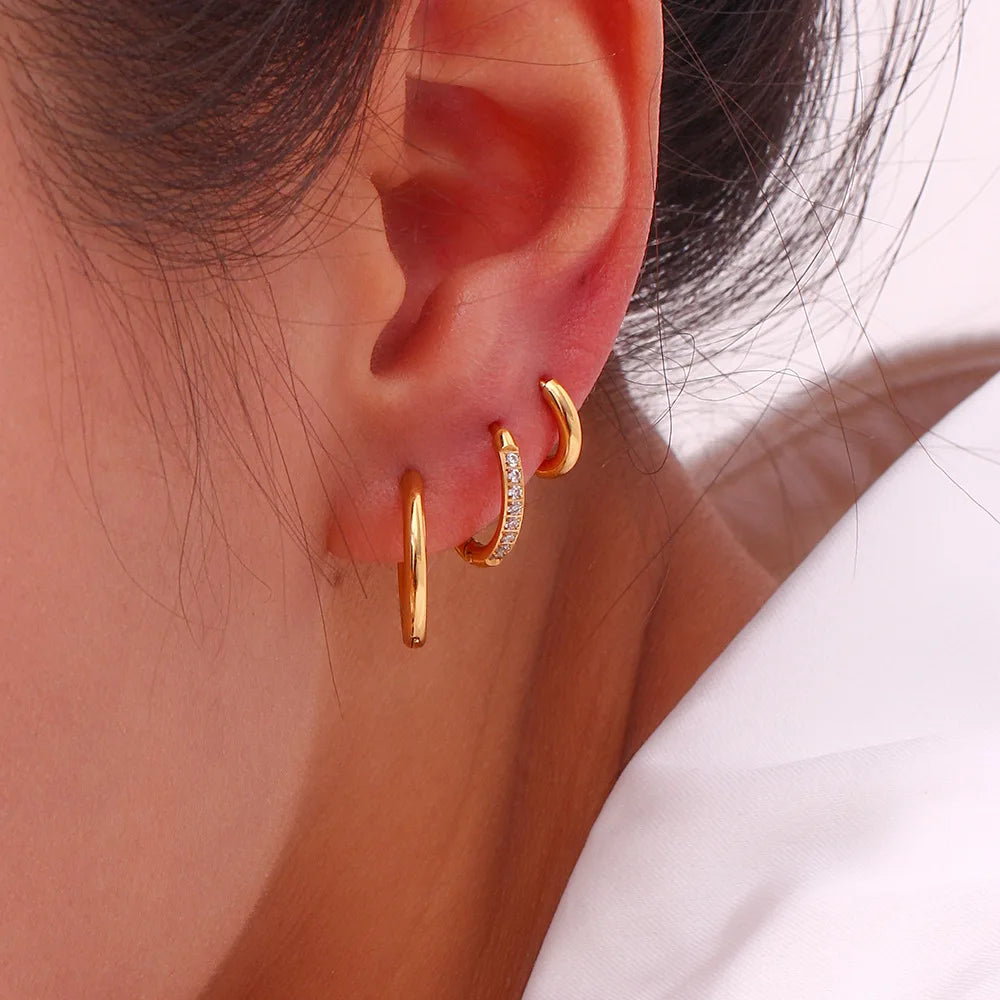 Waterproof Minimalist Hinged Snap on Clicker Plain Hugging Hoop Earrings Stainless Steel