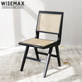 WISEMAX FURNITURE Nordic French Style Designer Wicker Rattan Dining Chair Black Solid Wood Cane Chair Dining Furniture for Home