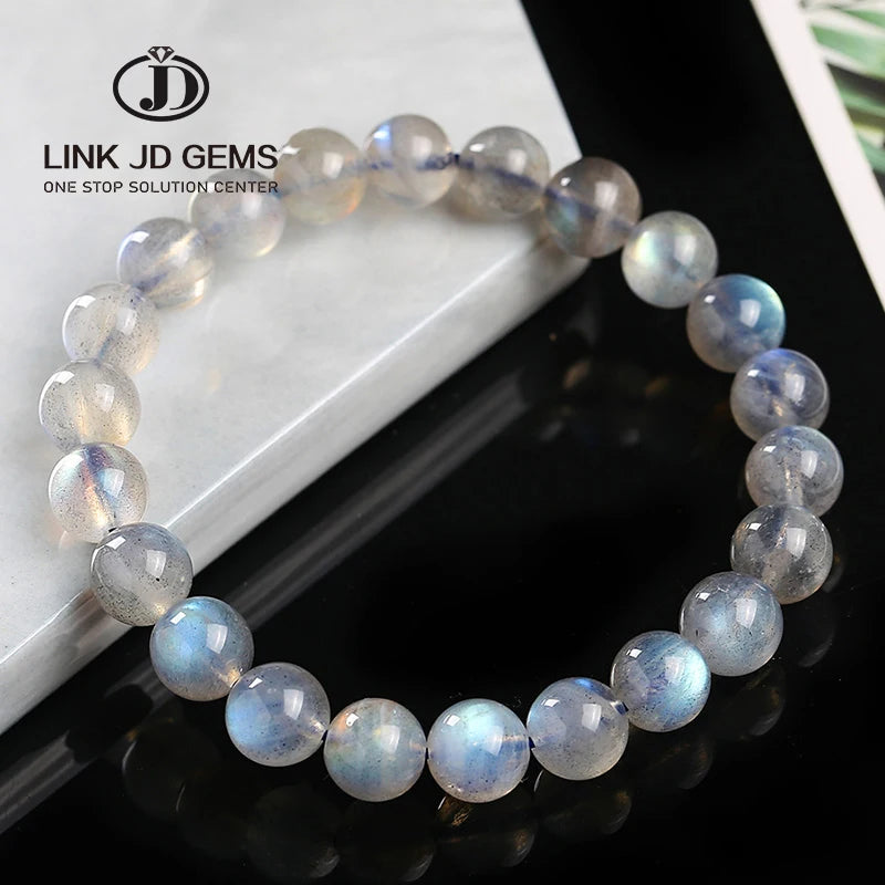 JD Wholesale Natural Labradorite Stone Round Beaded 4-12mm Lucky Gray Blue MoonStone Women Men Bracelet New Charm Jewelry Gift