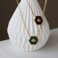 Trendy Hexagonal Black Shell Bee Charm Pendant Stainless Steel Necklace