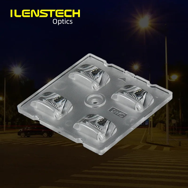 50mm square Led Street Light Lens 4 in 1 Led Optics DWC Distritution for Road Lighting