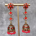 Indian Jewelry Bollywood Antique Gold Plated Beaded Drop Floral Long Jhumka Earrings for Wedding and Gift