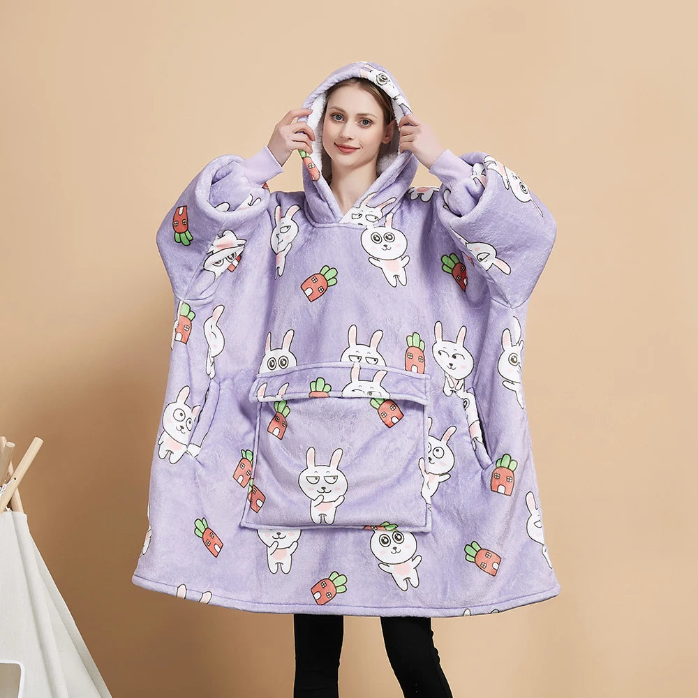 Original Factory Hooded Giant Wearable Sweatshirt Printed Custom Flannel Fleece Sherpa Oversized Blanket Hoodie