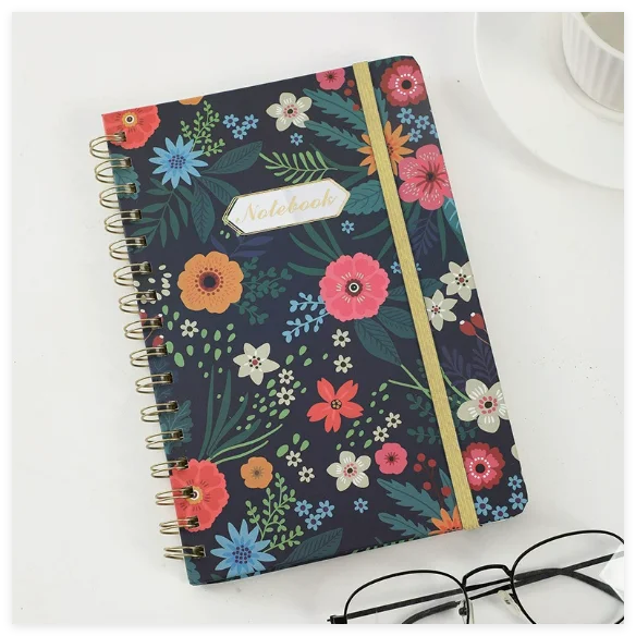 A5 Hard-shell Spiral Paper Notebook with Strap Back Pocket and Metal Coils-Planner Notebook