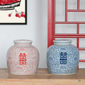 Chinese Storage Container White Canister Green Decoration Ceramic Jar