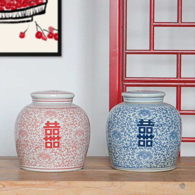 Chinese Storage Container White Canister Green Decoration Ceramic Jar
