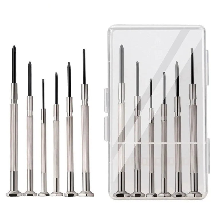 MYJ 6-in-1 Precision Screwdriver Set Clock Watch Glasses Repair Tool Kit DIY Grade Nickel Coated Black Oxide Batch Head
