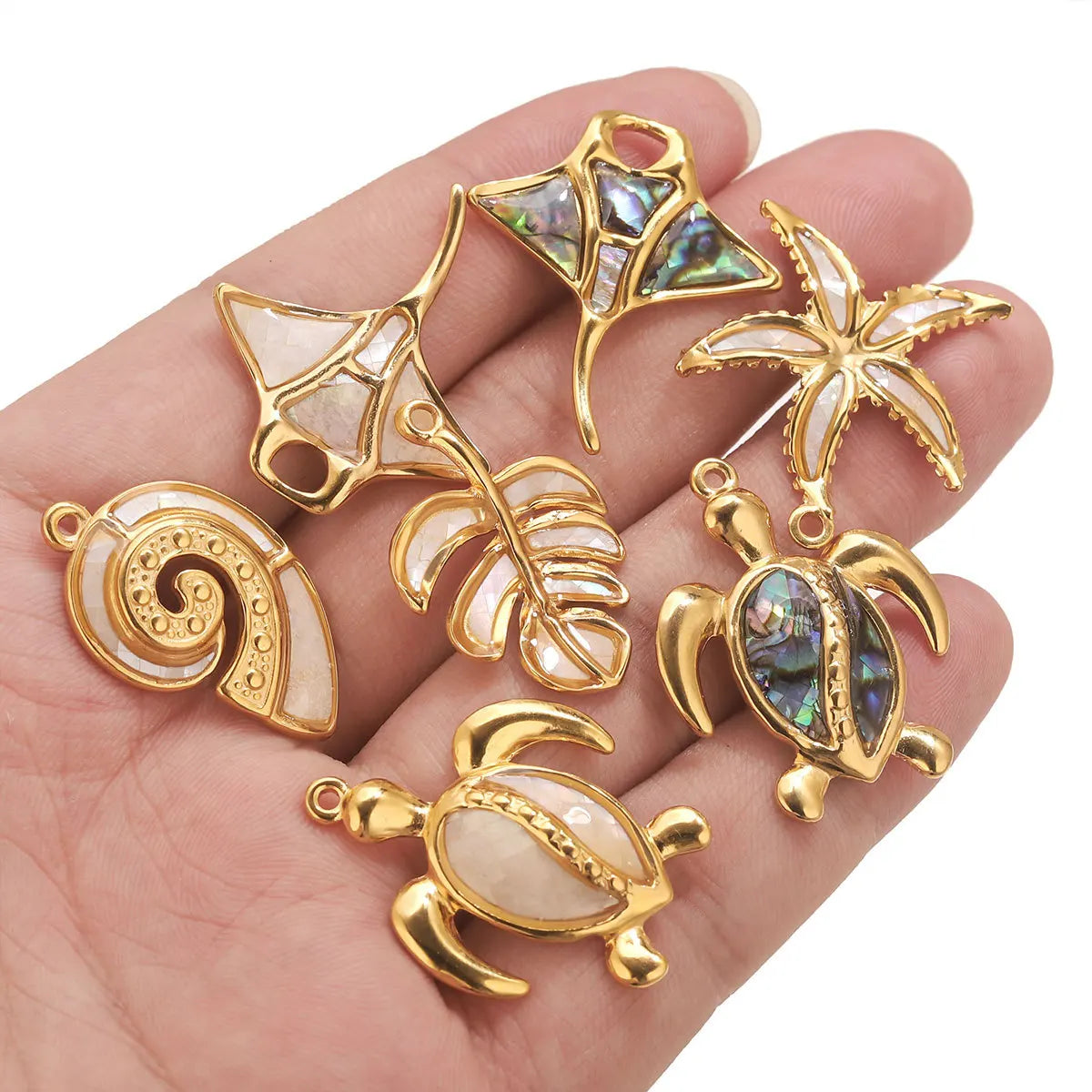 SC Popular Stainless Steel Jewelry Accessory Parts Cute Summer Ocean DIY Charm Trendy Fish Leaf Conch Turtle Starfish Pendants